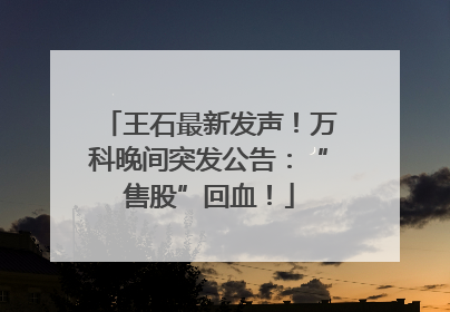 王石最新发声！万科晚间突发公告：“售股”回血！
