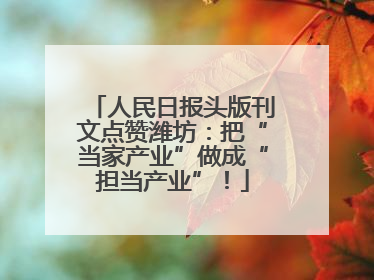 人民日报头版刊文点赞潍坊：把“当家产业”做成“担当产业”！